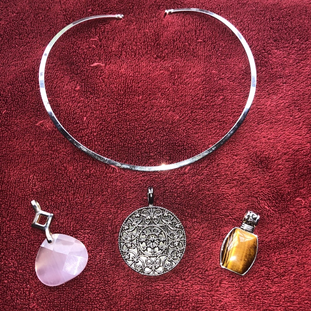 Lia Sophia Silver Choker and Three Pendants